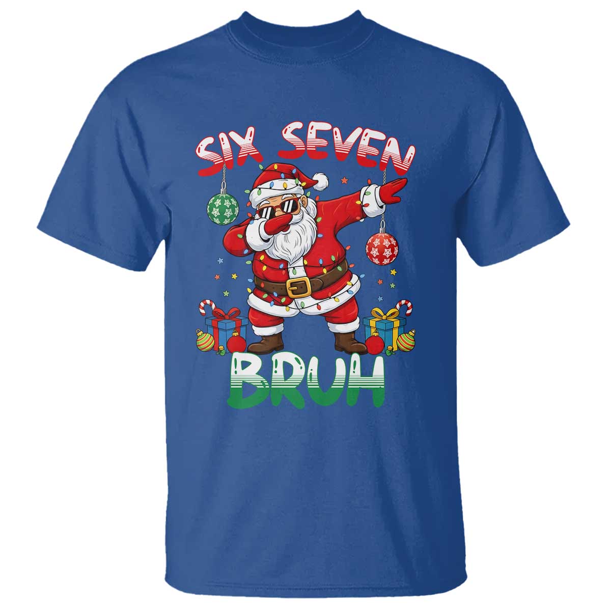 Six Seven Bruh Christmas T Shirt Funny Dabbing Santa 67 Meme Holiday Gag Gift TS02 Royal Blue Print Your Wear