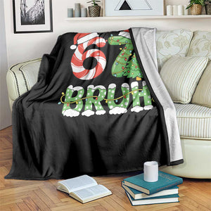 Funny 67 Bruh Christmas Throw Blanket Candy Cane and Xmas Tree Six Seven Meme Holiday Lights TS02 Print Your Wear