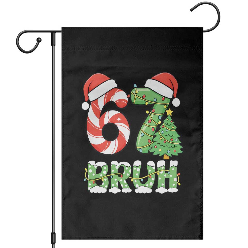 Funny 67 Bruh Christmas Garden Flag Candy Cane and Xmas Tree Six Seven Meme Holiday Lights TS02 Black Print Your Wear