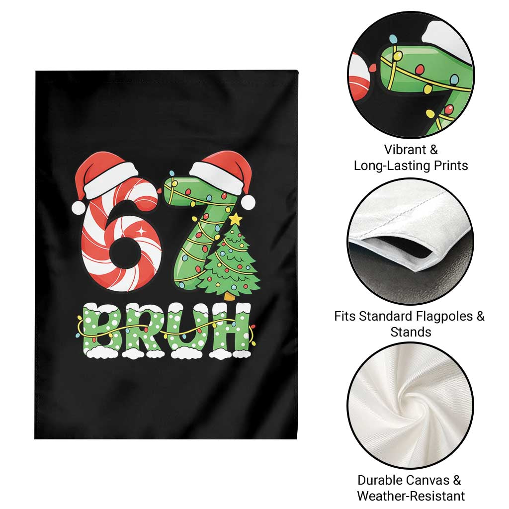 Funny 67 Bruh Christmas Garden Flag Candy Cane and Xmas Tree Six Seven Meme Holiday Lights TS02 Print Your Wear