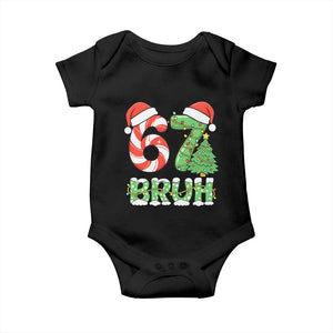 Funny 67 Bruh Christmas Baby Onesie Candy Cane and Xmas Tree Six Seven Meme Holiday Lights TS02 Black Print Your Wear