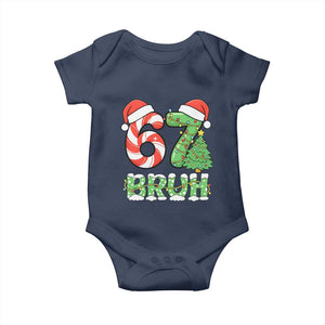 Funny 67 Bruh Christmas Baby Onesie Candy Cane and Xmas Tree Six Seven Meme Holiday Lights TS02 Navy Print Your Wear