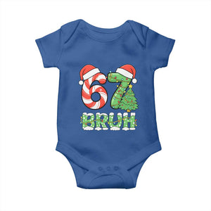 Funny 67 Bruh Christmas Baby Onesie Candy Cane and Xmas Tree Six Seven Meme Holiday Lights TS02 Royal Blue Print Your Wear