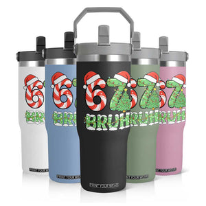 Funny 67 Bruh Christmas Flip Straw Tumbler Candy Cane and Xmas Tree Six Seven Meme Holiday Lights TS02 Print Your Wear
