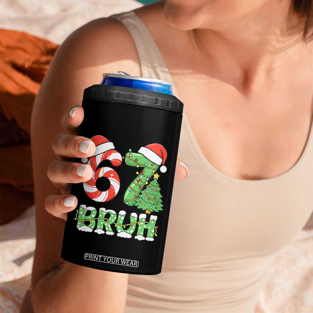 Funny 67 Bruh Christmas 4 in 1 Can Cooler Tumbler Candy Cane and Xmas Tree Six Seven Meme Holiday Lights TS02 Print Your Wear