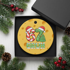 Funny 67 Bruh Christmas Ceramic Ornament Candy Cane and Xmas Tree Six Seven Meme Holiday Lights TS02 1pc Yellow Cheese Print Your Wear