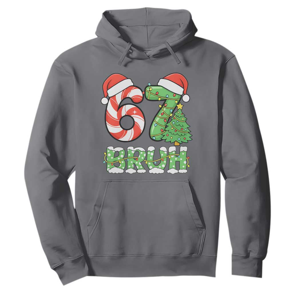 Funny 67 Bruh Christmas Hoodie Candy Cane and Xmas Tree Six Seven Meme Holiday Lights TS02 Charcoal Print Your Wear