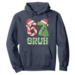 Funny 67 Bruh Christmas Hoodie Candy Cane and Xmas Tree Six Seven Meme Holiday Lights TS02 Navy Print Your Wear