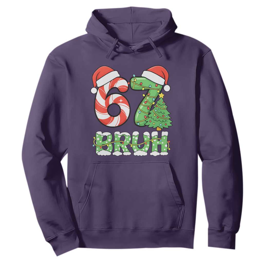 Funny 67 Bruh Christmas Hoodie Candy Cane and Xmas Tree Six Seven Meme Holiday Lights TS02 Purple Print Your Wear