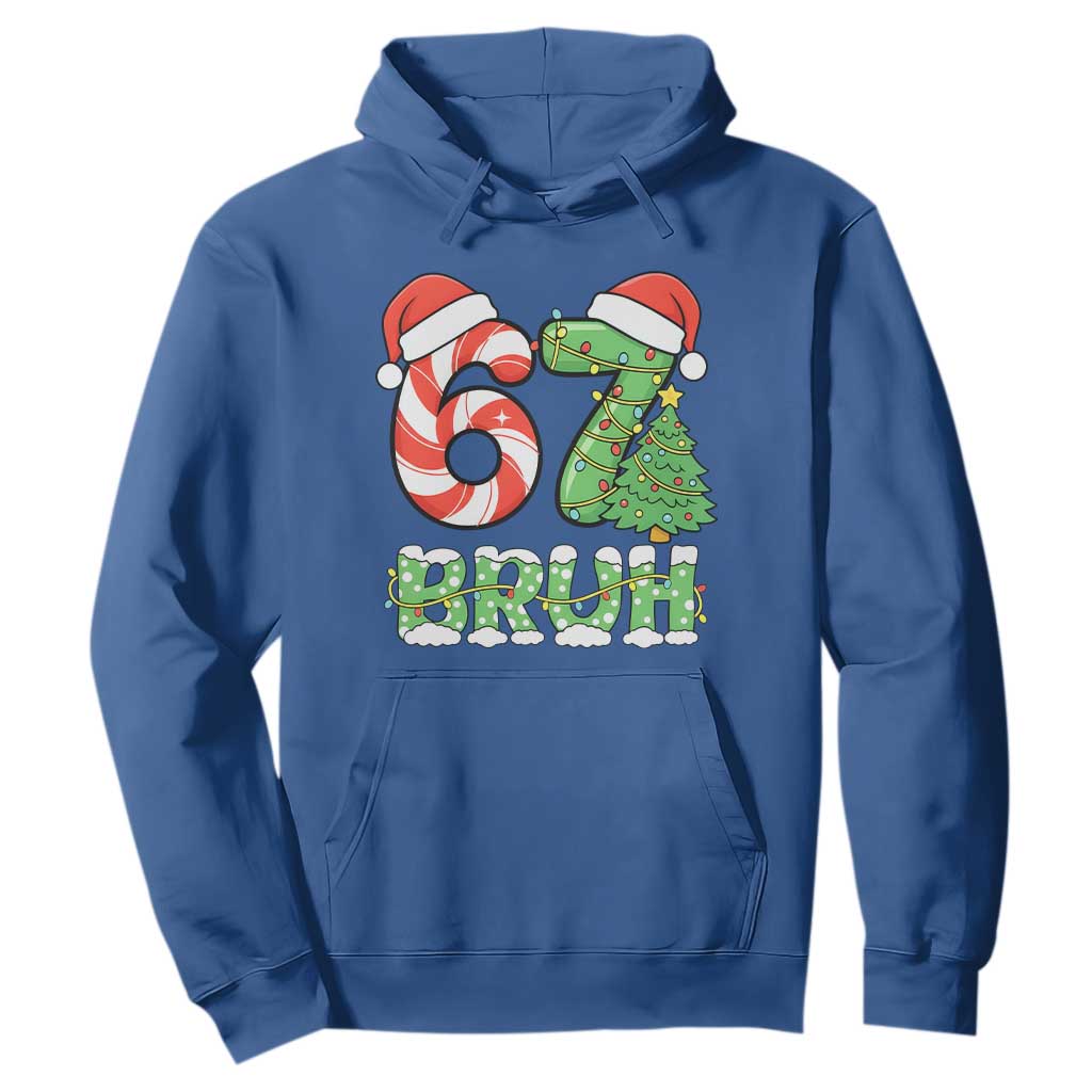 Funny 67 Bruh Christmas Hoodie Candy Cane and Xmas Tree Six Seven Meme Holiday Lights TS02 Royal Blue Print Your Wear