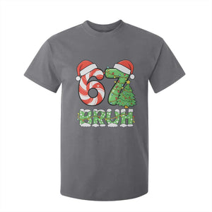 Funny 67 Bruh Christmas T Shirt For Kid Candy Cane and Xmas Tree Six Seven Meme Holiday Lights TS02 Charcoal Print Your Wear