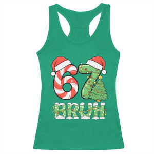 Funny 67 Bruh Christmas Racerback Tank Top Candy Cane and Xmas Tree Six Seven Meme Holiday Lights TS02 Irish Green Print Your Wear
