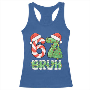 Funny 67 Bruh Christmas Racerback Tank Top Candy Cane and Xmas Tree Six Seven Meme Holiday Lights TS02 Royal Blue Print Your Wear