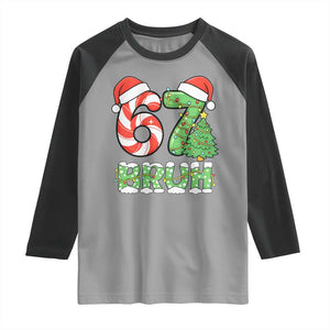 Funny 67 Bruh Christmas Raglan Shirt Candy Cane and Xmas Tree Six Seven Meme Holiday Lights TS02 Sport Gray Black Print Your Wear