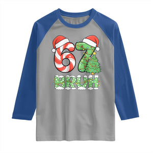 Funny 67 Bruh Christmas Raglan Shirt Candy Cane and Xmas Tree Six Seven Meme Holiday Lights TS02 Sport Gray Royal Print Your Wear