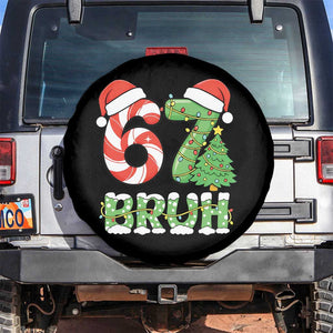 Funny 67 Bruh Christmas Spare Tire Cover Candy Cane and Xmas Tree Six Seven Meme Holiday Lights TS02 No hole Black Print Your Wear