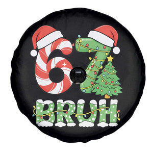 Funny 67 Bruh Christmas Spare Tire Cover Candy Cane and Xmas Tree Six Seven Meme Holiday Lights TS02 Print Your Wear