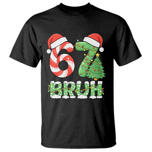 Funny 67 Bruh Christmas T Shirt Candy Cane and Xmas Tree Six Seven Meme Holiday Lights TS02 Black Print Your Wear