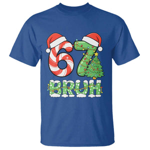 Funny 67 Bruh Christmas T Shirt Candy Cane and Xmas Tree Six Seven Meme Holiday Lights TS02 Royal Blue Print Your Wear