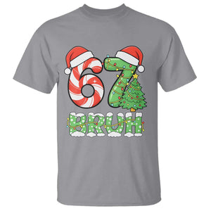 Funny 67 Bruh Christmas T Shirt Candy Cane and Xmas Tree Six Seven Meme Holiday Lights TS02 Sport Gray Print Your Wear