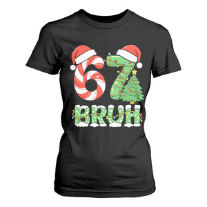 Funny 67 Bruh Christmas T Shirt For Women Candy Cane and Xmas Tree Six Seven Meme Holiday Lights TS02 Black Print Your Wear