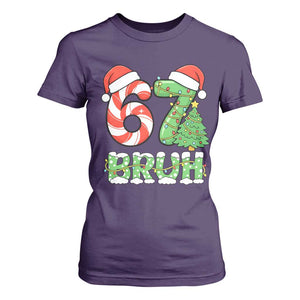 Funny 67 Bruh Christmas T Shirt For Women Candy Cane and Xmas Tree Six Seven Meme Holiday Lights TS02 Purple Print Your Wear
