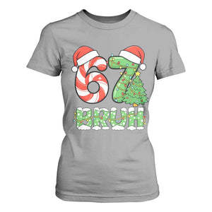 Funny 67 Bruh Christmas T Shirt For Women Candy Cane and Xmas Tree Six Seven Meme Holiday Lights TS02 Sport Gray Print Your Wear