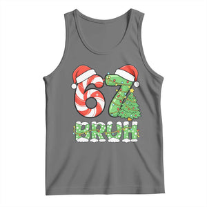 Funny 67 Bruh Christmas Tank Top Candy Cane and Xmas Tree Six Seven Meme Holiday Lights TS02 Black Heather Print Your Wear
