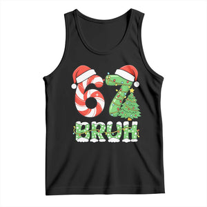 Funny 67 Bruh Christmas Tank Top Candy Cane and Xmas Tree Six Seven Meme Holiday Lights TS02 Black Print Your Wear