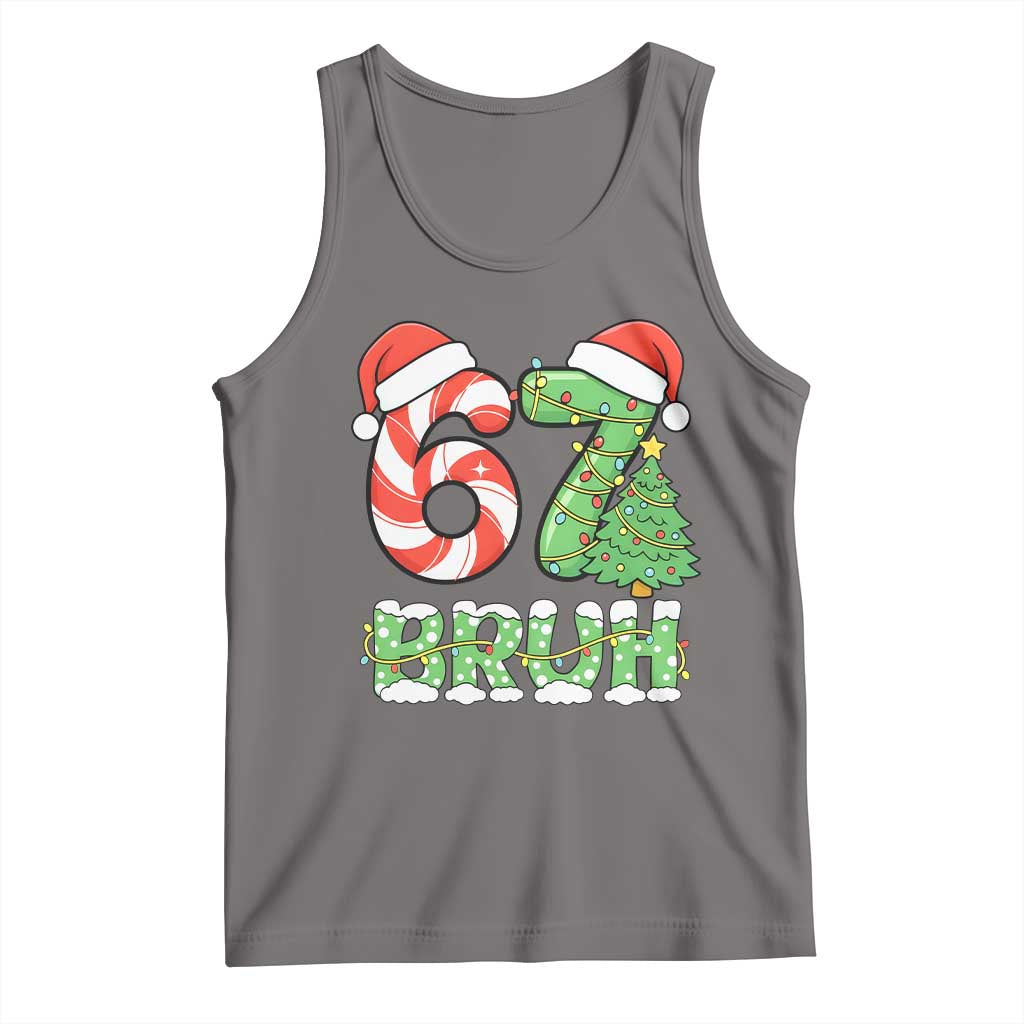Funny 67 Bruh Christmas Tank Top Candy Cane and Xmas Tree Six Seven Meme Holiday Lights TS02 Deep Heather Print Your Wear