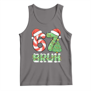 Funny 67 Bruh Christmas Tank Top Candy Cane and Xmas Tree Six Seven Meme Holiday Lights TS02 Deep Heather Print Your Wear