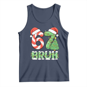 Funny 67 Bruh Christmas Tank Top Candy Cane and Xmas Tree Six Seven Meme Holiday Lights TS02 Navy Print Your Wear