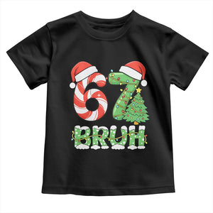 Funny 67 Bruh Christmas Toddler T Shirt Candy Cane and Xmas Tree Six Seven Meme Holiday Lights TS02 Black Print Your Wear