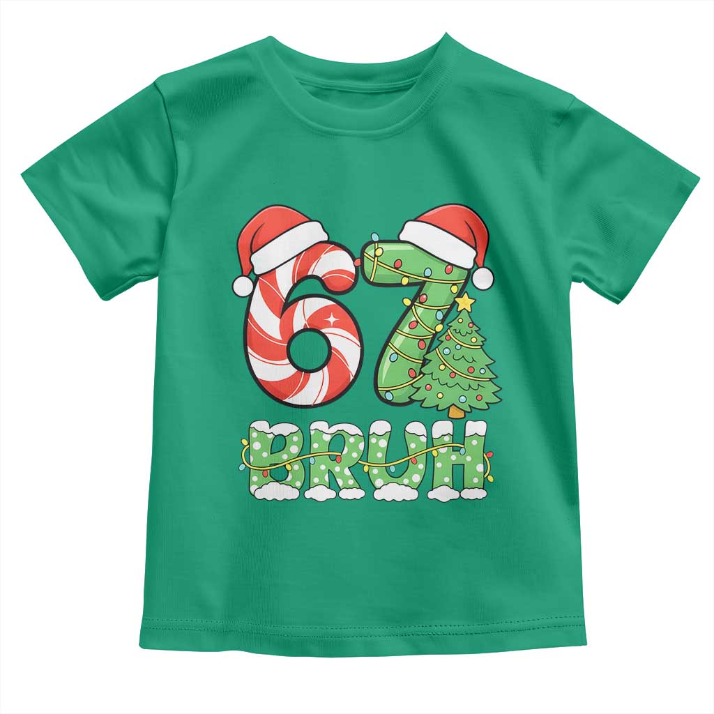 Funny 67 Bruh Christmas Toddler T Shirt Candy Cane and Xmas Tree Six Seven Meme Holiday Lights TS02 Irish Green Print Your Wear