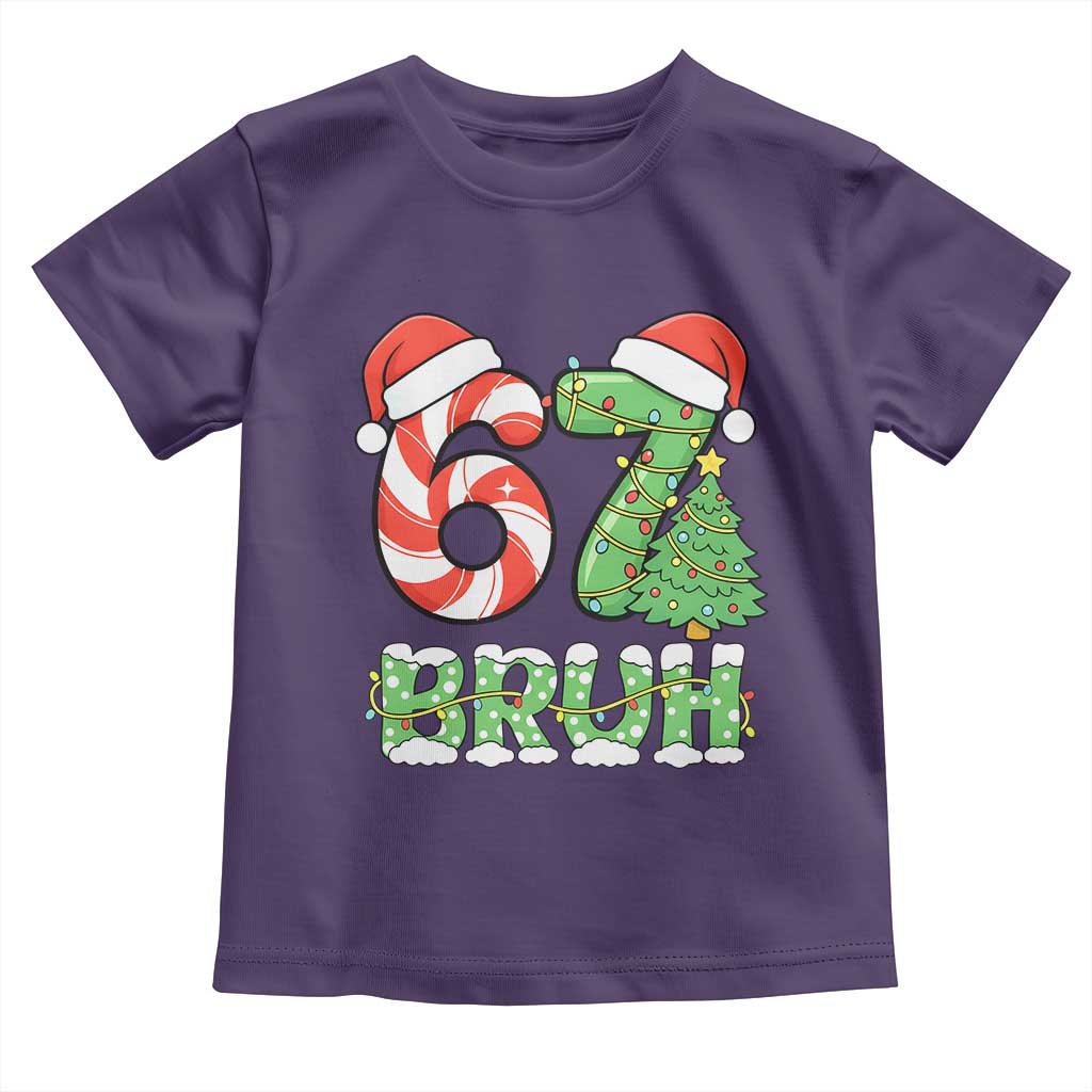 Funny 67 Bruh Christmas Toddler T Shirt Candy Cane and Xmas Tree Six Seven Meme Holiday Lights TS02 Purple Print Your Wear