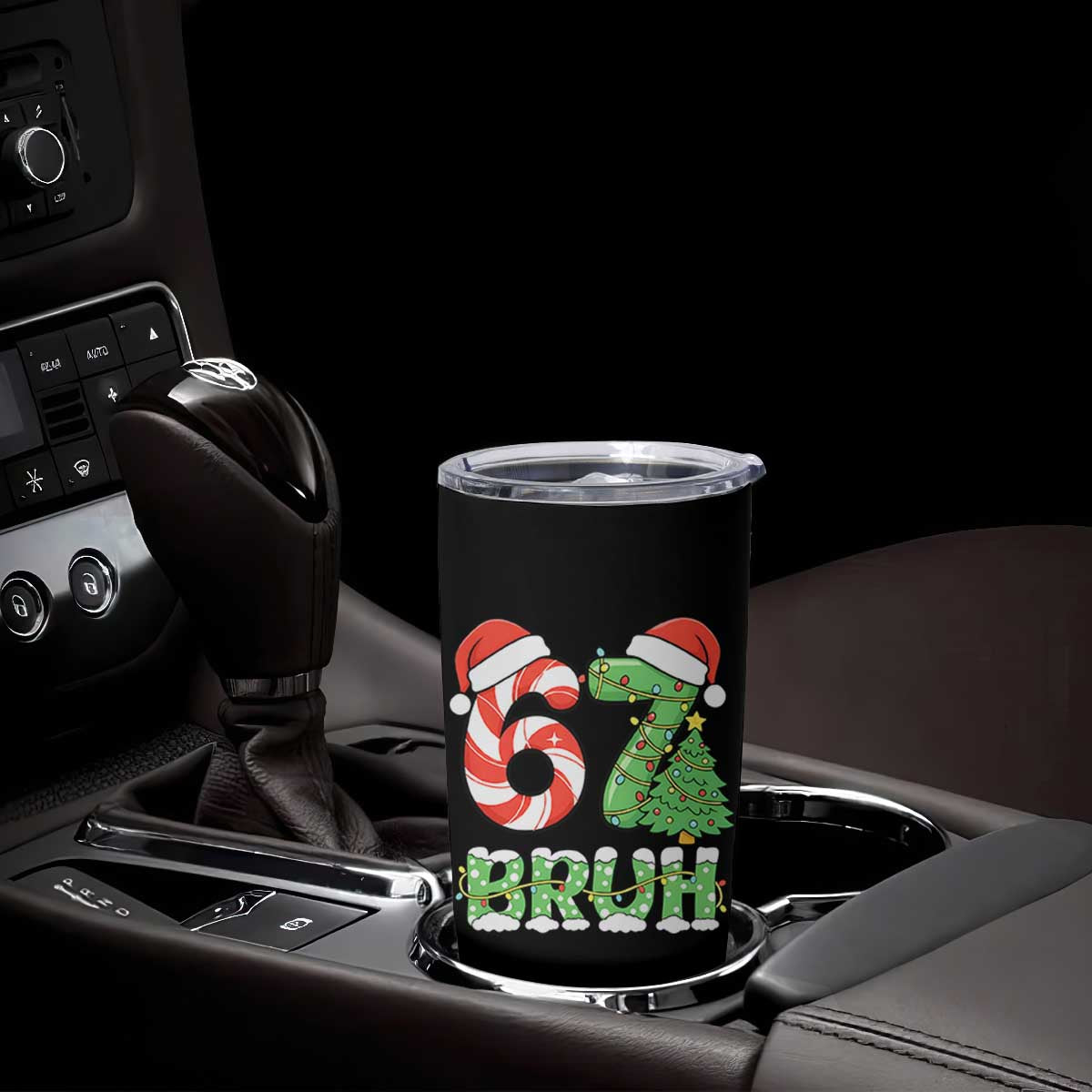 Funny 67 Bruh Christmas Tumbler Cup Candy Cane and Xmas Tree Six Seven Meme Holiday Lights TS02 Print Your Wear