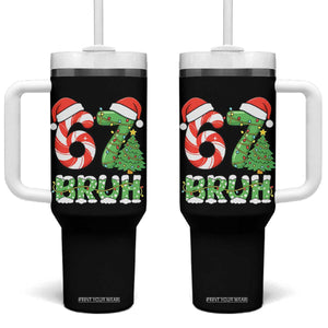 Funny 67 Bruh Christmas Tumbler With Handle Candy Cane and Xmas Tree Six Seven Meme Holiday Lights TS02 One Size: 40 oz Black Print Your Wear
