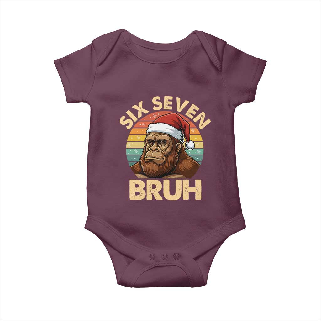 Six Seven Bruh Meme Christmas Bigfoot Baby Onesie 67 Sasquatch Santa Retro Holiday TS02 Maroon Print Your Wear
