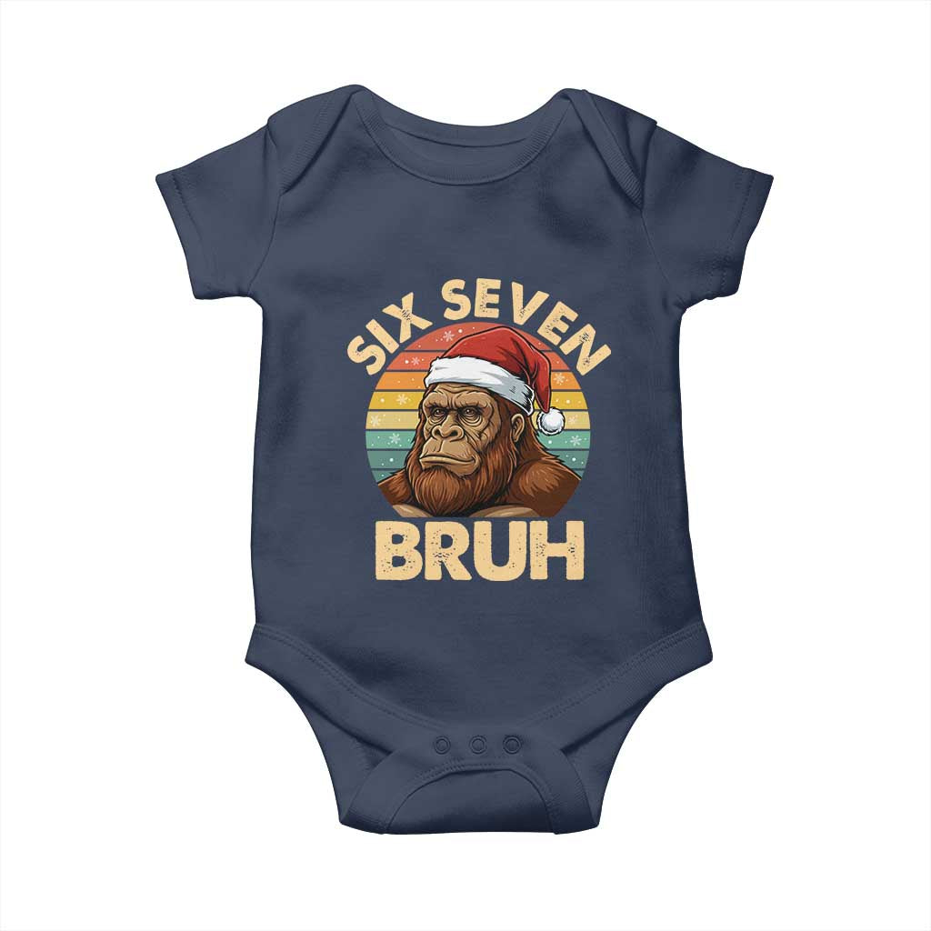 Six Seven Bruh Meme Christmas Bigfoot Baby Onesie 67 Sasquatch Santa Retro Holiday TS02 Navy Print Your Wear