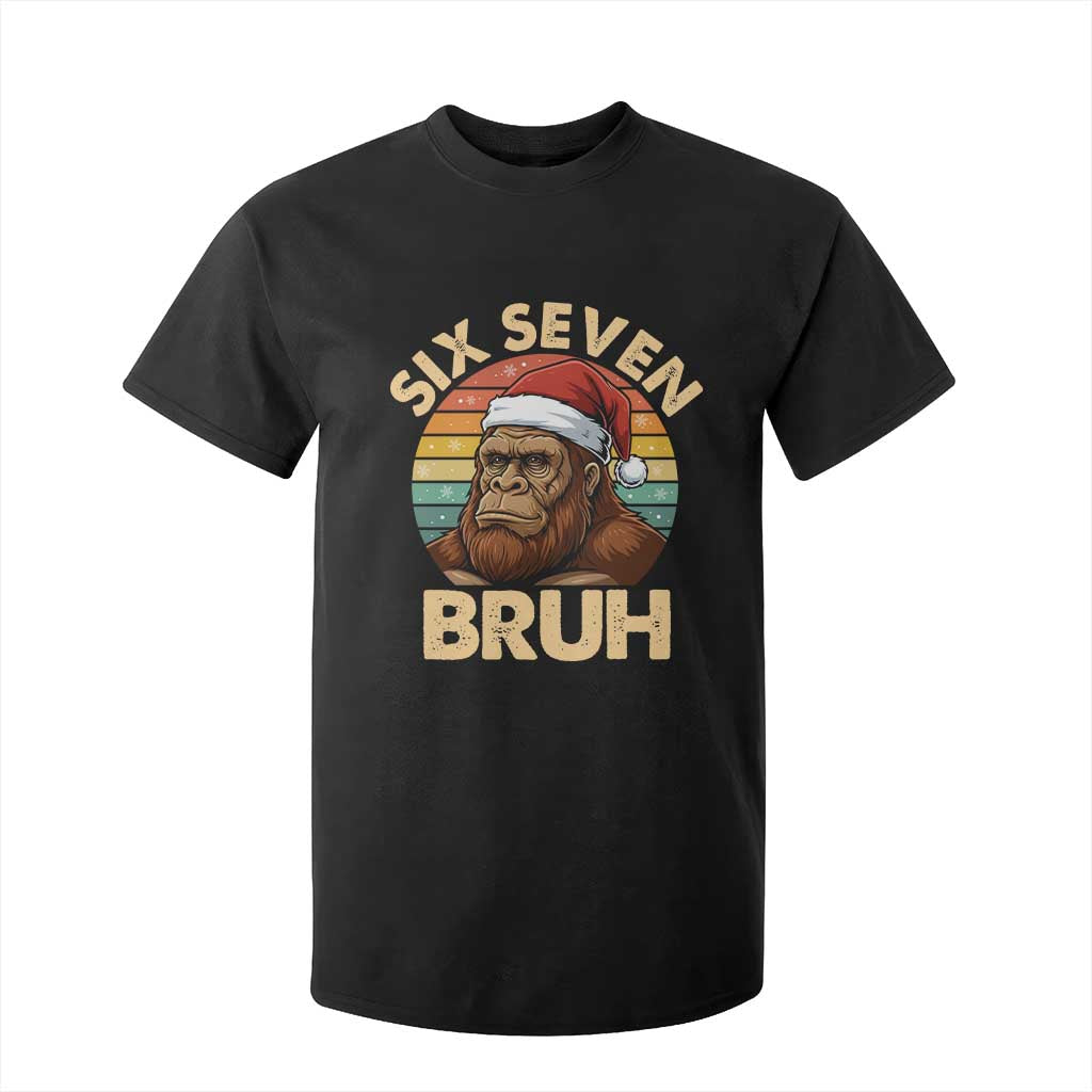 Six Seven Bruh Meme Christmas Bigfoot T Shirt For Kid 67 Sasquatch Santa Retro Holiday - Print Your Wear