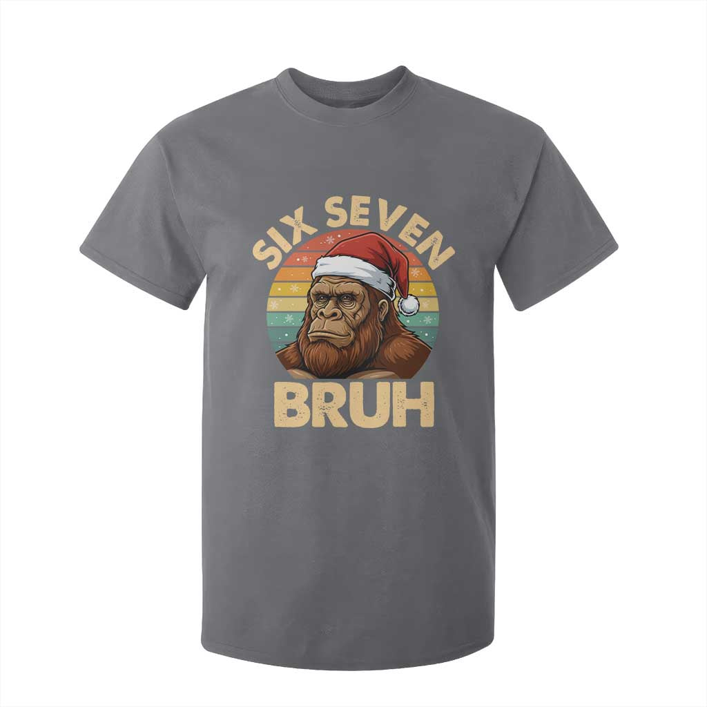 Six Seven Bruh Meme Christmas Bigfoot T Shirt For Kid 67 Sasquatch Santa Retro Holiday TS02 Charcoal Print Your Wear