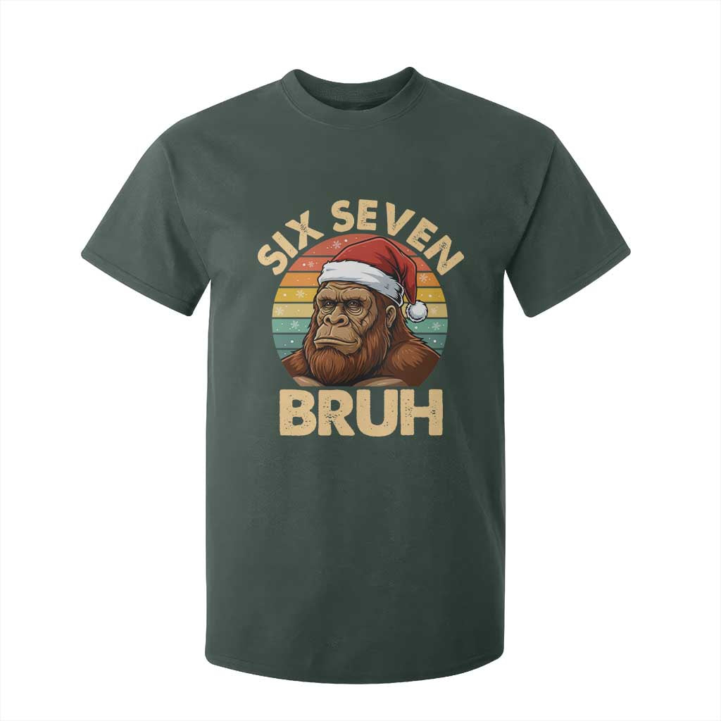 Six Seven Bruh Meme Christmas Bigfoot T Shirt For Kid 67 Sasquatch Santa Retro Holiday TS02 Dark Forest Green Print Your Wear