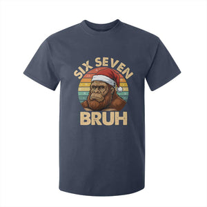 Six Seven Bruh Meme Christmas Bigfoot T Shirt For Kid 67 Sasquatch Santa Retro Holiday TS02 Navy Print Your Wear