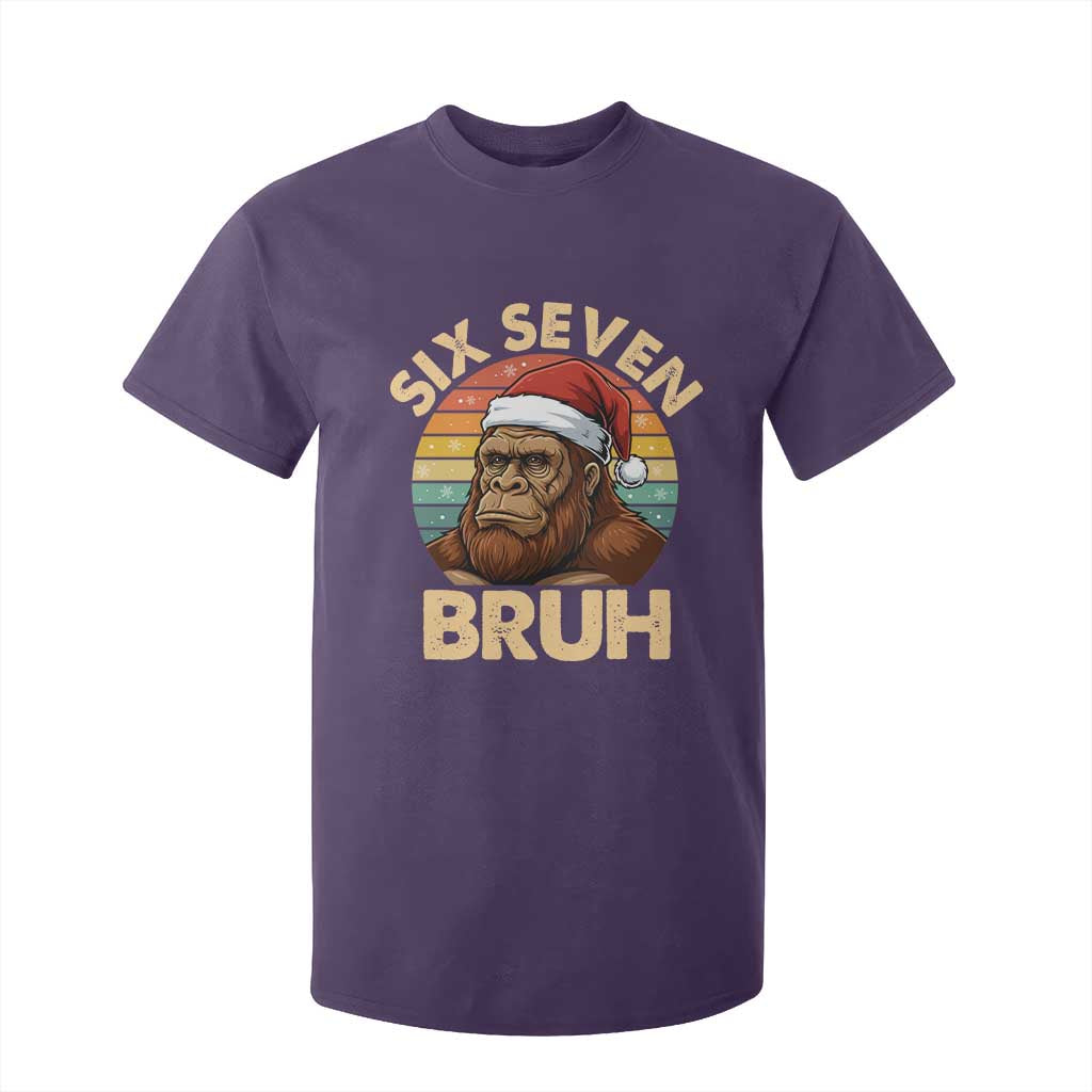 Six Seven Bruh Meme Christmas Bigfoot T Shirt For Kid 67 Sasquatch Santa Retro Holiday TS02 Purple Print Your Wear
