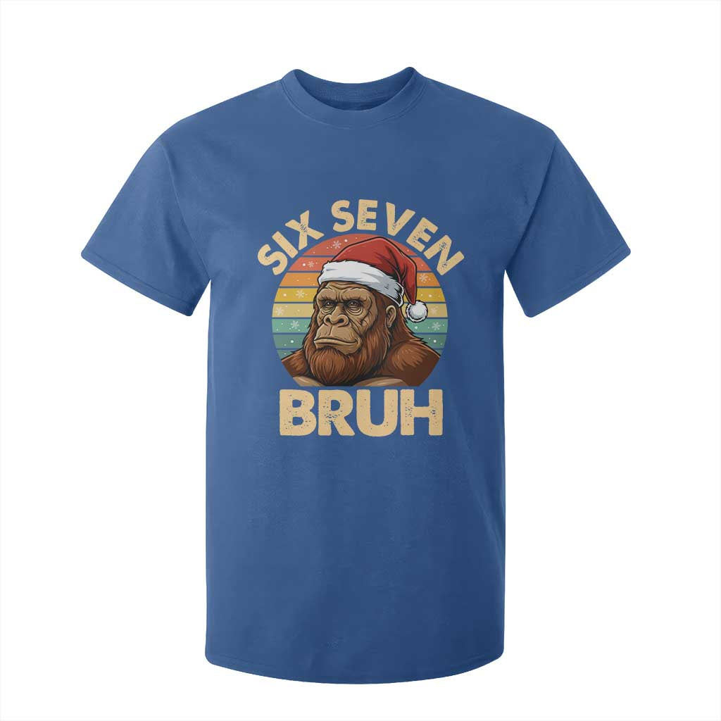 Six Seven Bruh Meme Christmas Bigfoot T Shirt For Kid 67 Sasquatch Santa Retro Holiday TS02 Royal Blue Print Your Wear