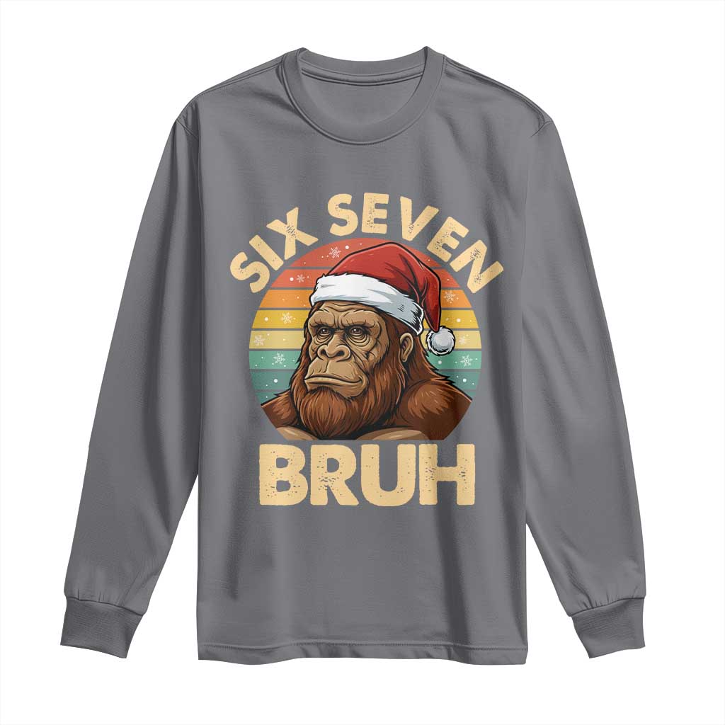 Six Seven Bruh Meme Christmas Bigfoot Long Sleeve Shirt 67 Sasquatch Santa Retro Holiday TS02 Charcoal Print Your Wear