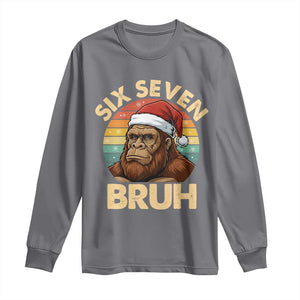 Six Seven Bruh Meme Christmas Bigfoot Long Sleeve Shirt 67 Sasquatch Santa Retro Holiday TS02 Charcoal Print Your Wear
