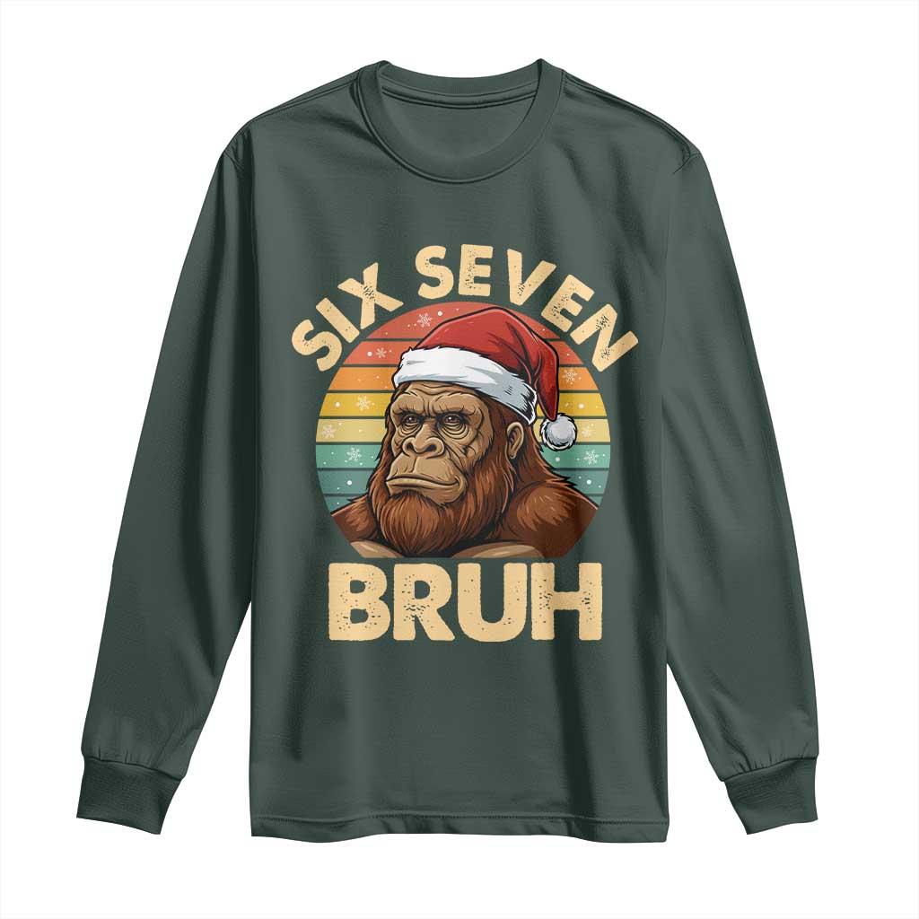 Six Seven Bruh Meme Christmas Bigfoot Long Sleeve Shirt 67 Sasquatch Santa Retro Holiday TS02 Dark Forest Green Print Your Wear