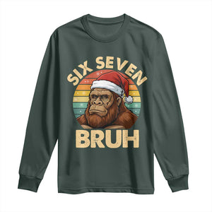 Six Seven Bruh Meme Christmas Bigfoot Long Sleeve Shirt 67 Sasquatch Santa Retro Holiday TS02 Dark Forest Green Print Your Wear