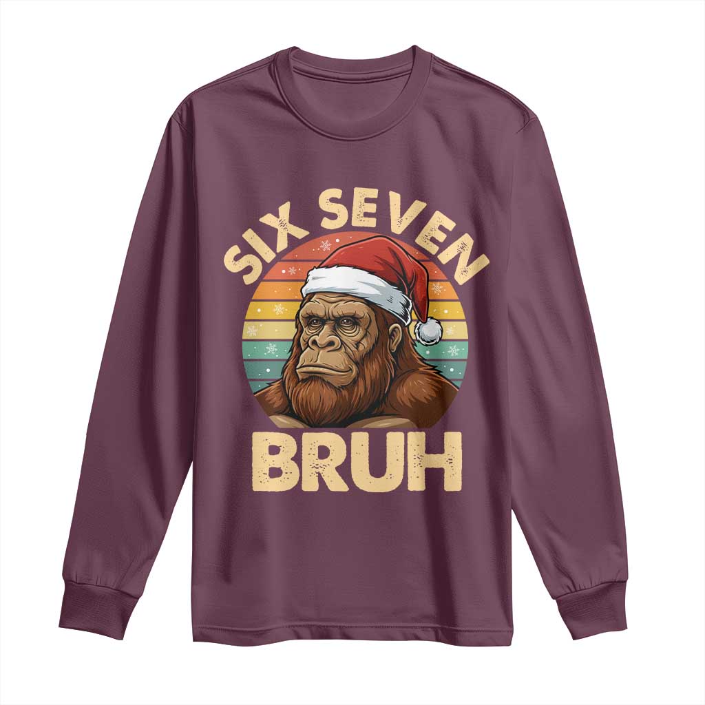 Six Seven Bruh Meme Christmas Bigfoot Long Sleeve Shirt 67 Sasquatch Santa Retro Holiday TS02 Maroon Print Your Wear